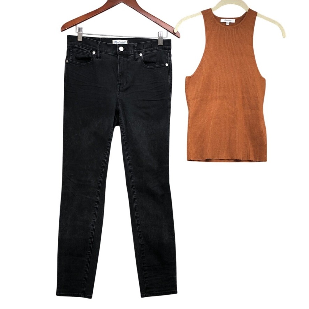 Madewell Bundle Womens Medium 29 High Riser Skinny Jeans Ribbed Tank Top Black